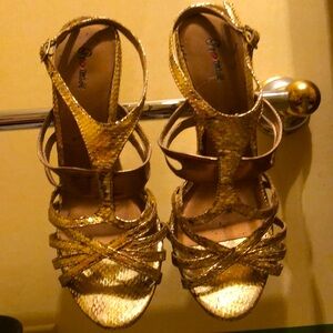 Promise Gold Stiletto Strappy Heels